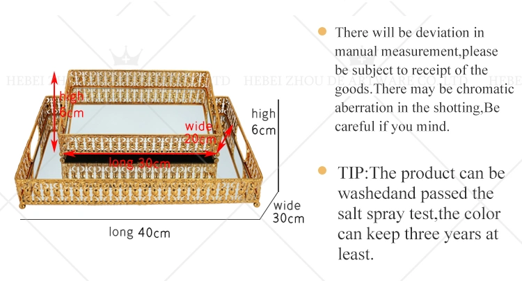 Wholesale Gold Metal Glass Mirrored Trays for Wedding Home Decor