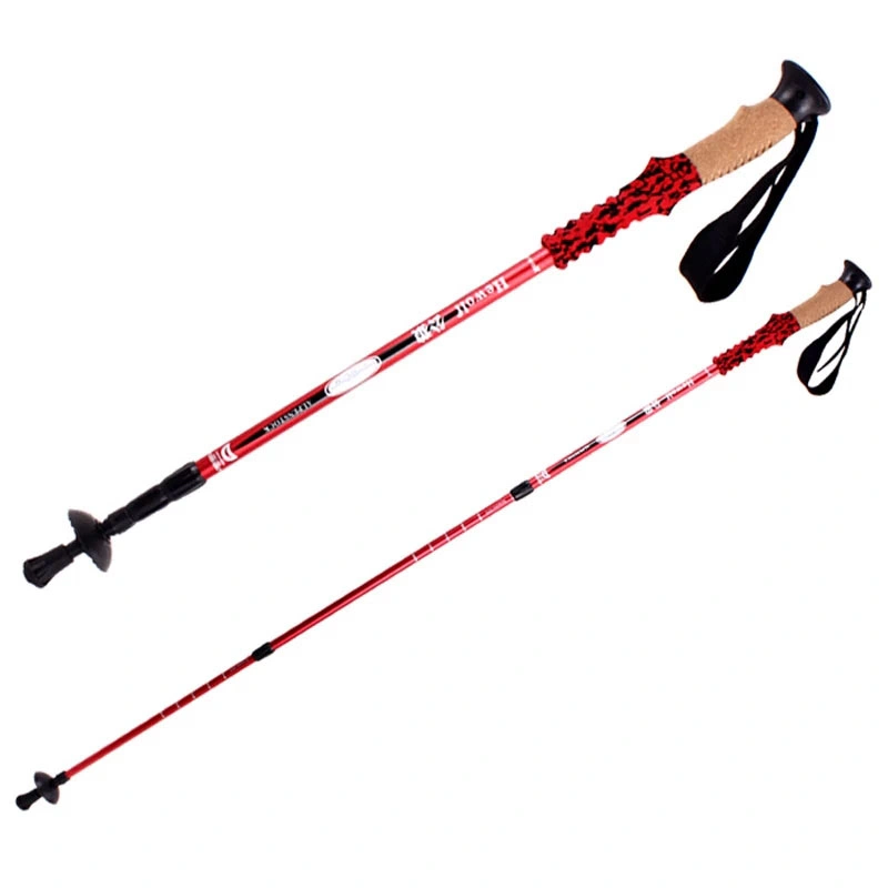 Strong Aluminum Telescopic Hiking Stick Shock-Absorbent 4 Season Cork Handle Trekking Pole