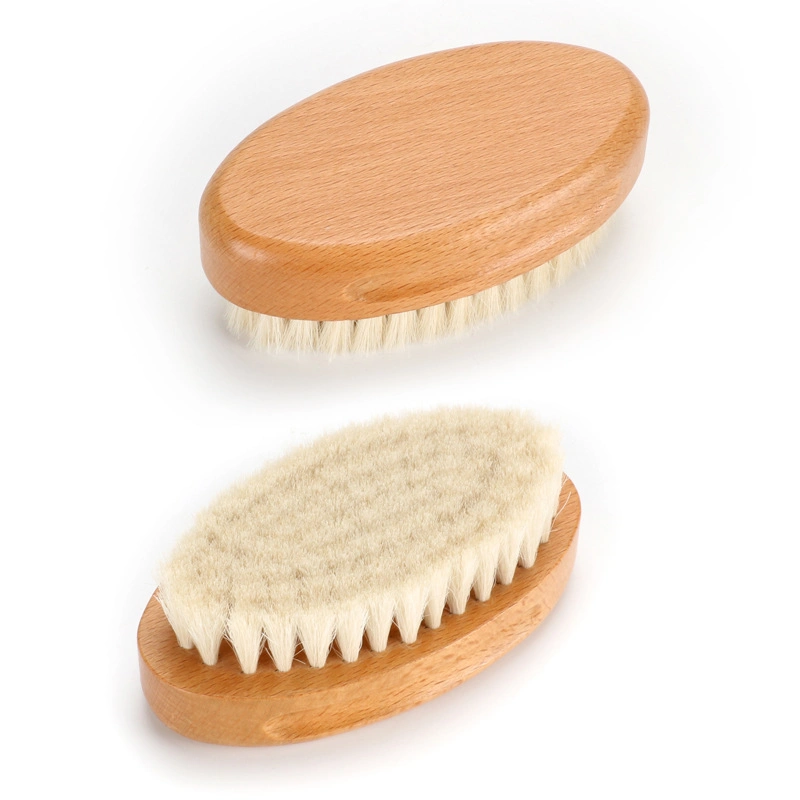 Private Label Oval Shape Beard Cleaning Wooden Brush Barber Soft Goat Hair Neck Round Brush Without Handle