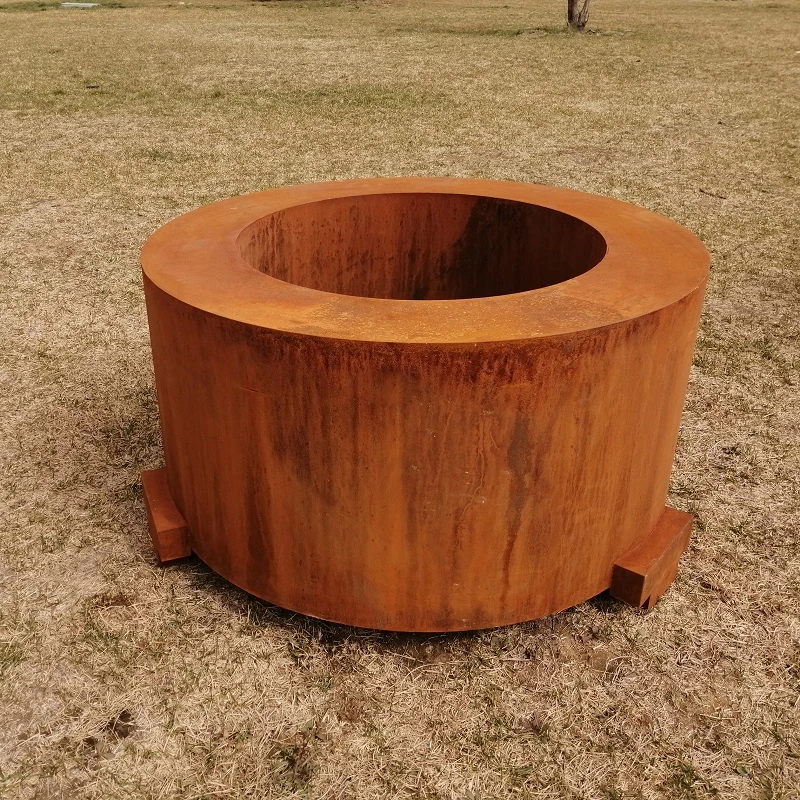 Round Wood Fireplace Corten Steel Fire Pits Garden Metal Fire Table