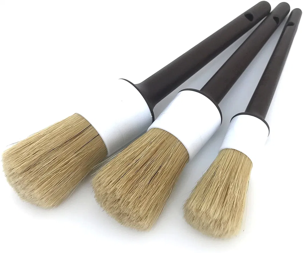 3PCS Multi-Purpose Car Detail Brushes with Natural Boars Hair for Interior and Exterior Detailing