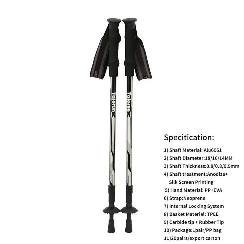 Wholesale 3-Section Telescopic Folding Aviation Aluminum 6061/7075 Tracking Walking Hiking Sticks Trekking Poles