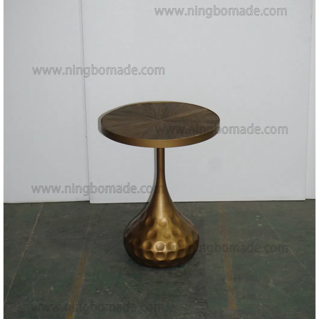 Unique Metallic Luxury Furniture Natural Reclaimed Elm Brush Rose Gold Iron Lamp Table