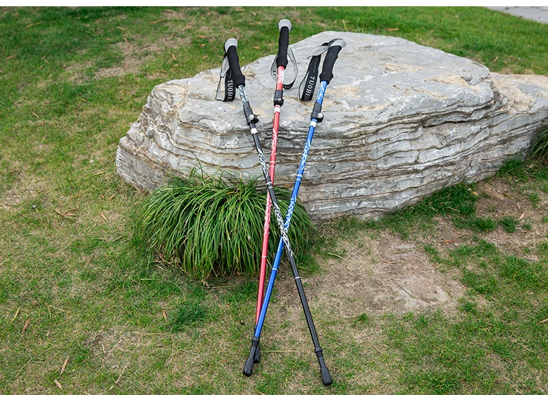 Outdoor Ultralight Mountain Telescopic Walking Sticks Ultralight Carbon Fiber Folding Aluminium 7075 Nordic Hiking Trekking Pole