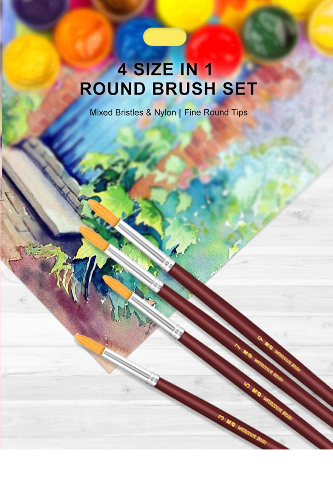 M&G Art Brush Round Pointed Paint Brush Set 4PCS Watercolor/Oil Painting Brush