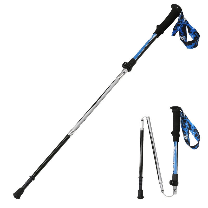 Nylon Webbing Aluminum Shock Folding Hiking Stick Alpenstock Walking Trekking Poles for Travel