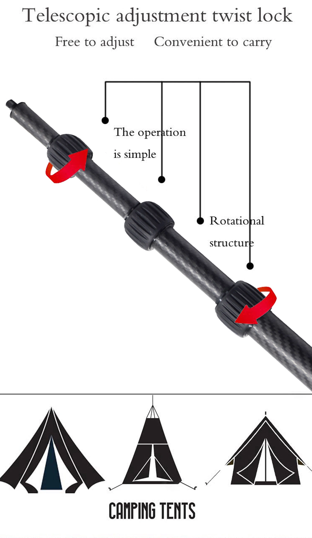 Light Weight Custom Fiberglass Carbon Fiber Tapered Telescopic Pole