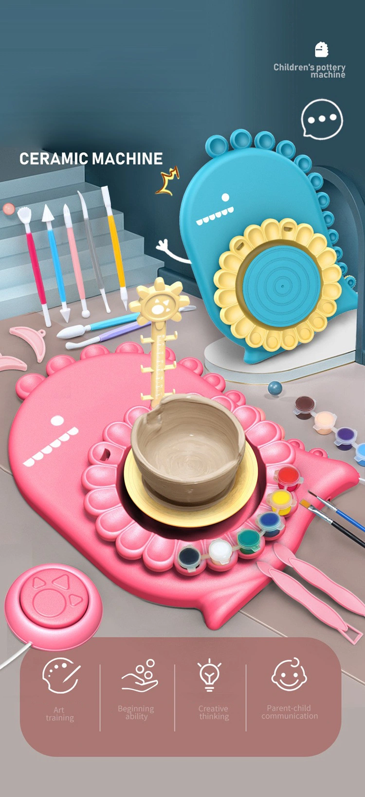 Kids Gift Ceramic Craft Pottery Machine Making Teaport Plastic Kids Game Machine Ceramic Painting Toy Intellectual Toys