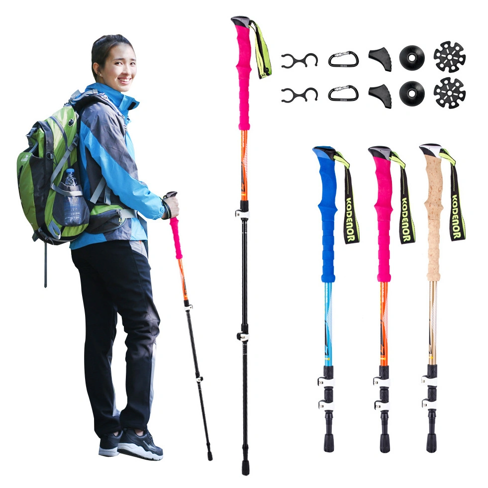 Outdoor 135cm Quick Take-off Strap EVA Grip Telescopic Hiking Stick Trekking Poles 7075 Aluminium Alloy Nordic Walking