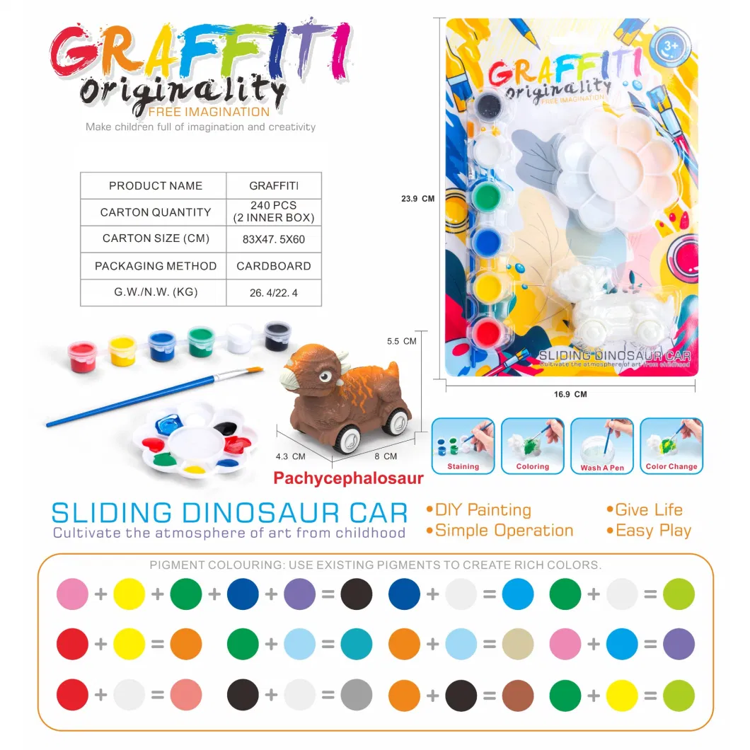 New Arrival Kids DIY Educational Toy Graffiti Sliding Dinosaur Car Painting Toy