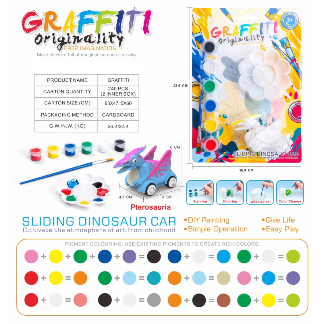 New Arrival Kids DIY Educational Toy Graffiti Sliding Dinosaur Car Painting Toy