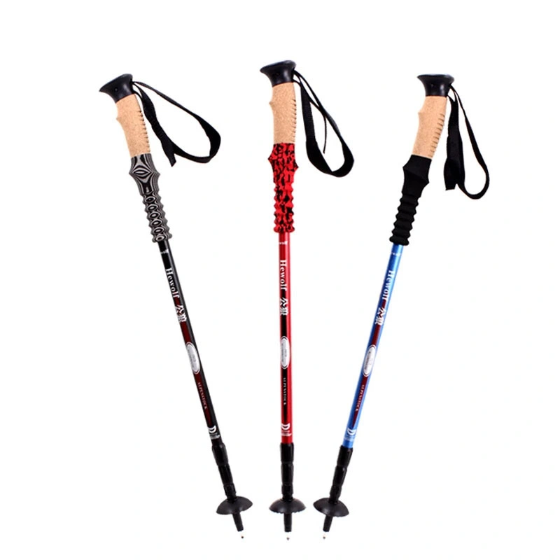 Strong Aluminum Telescopic Hiking Stick Shock-Absorbent 4 Season Cork Handle Trekking Pole