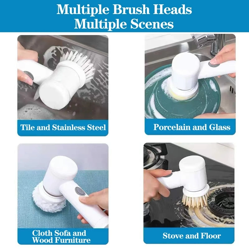 Rechargeable Kitchen Dishwashing Sink Cleaner Bathroom Bathtub Spin Scrubber Electric Cleaning Brush