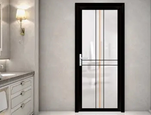 Modern Solid Core Indoor Bathroom Room Swing Door Glass Door Anti-Theft Aluminum Frame with Handle Lock Casement Door