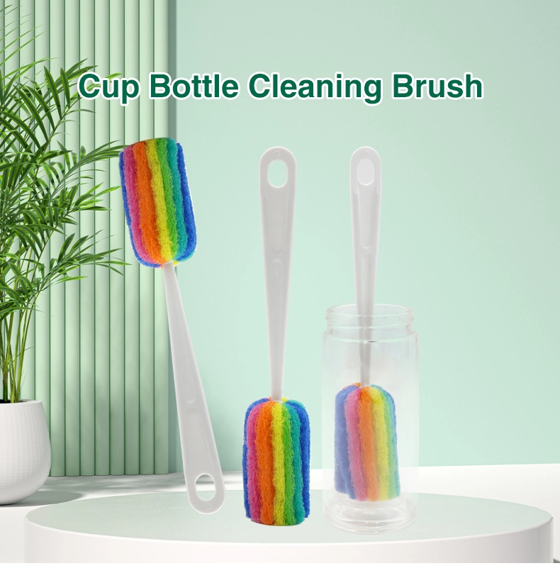 Cleaning Bottle Sponge Brush with Long Handle Scouring Pad Scrub Brushes for Kitchen Clean Glasses Mugs Cups