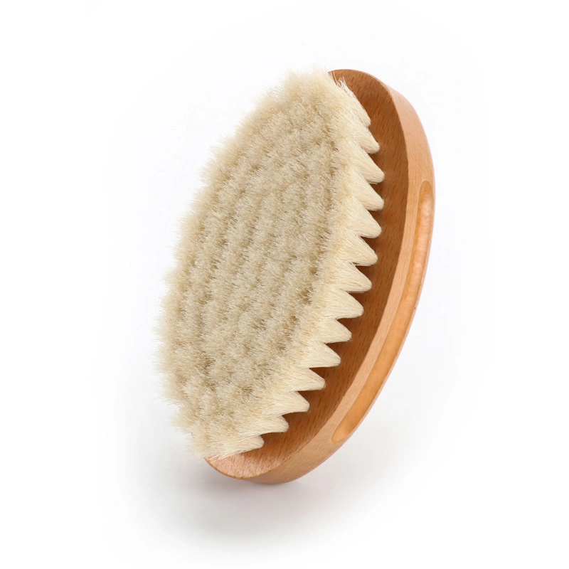 Private Label Oval Shape Beard Cleaning Wooden Brush Barber Soft Goat Hair Neck Round Brush Without Handle