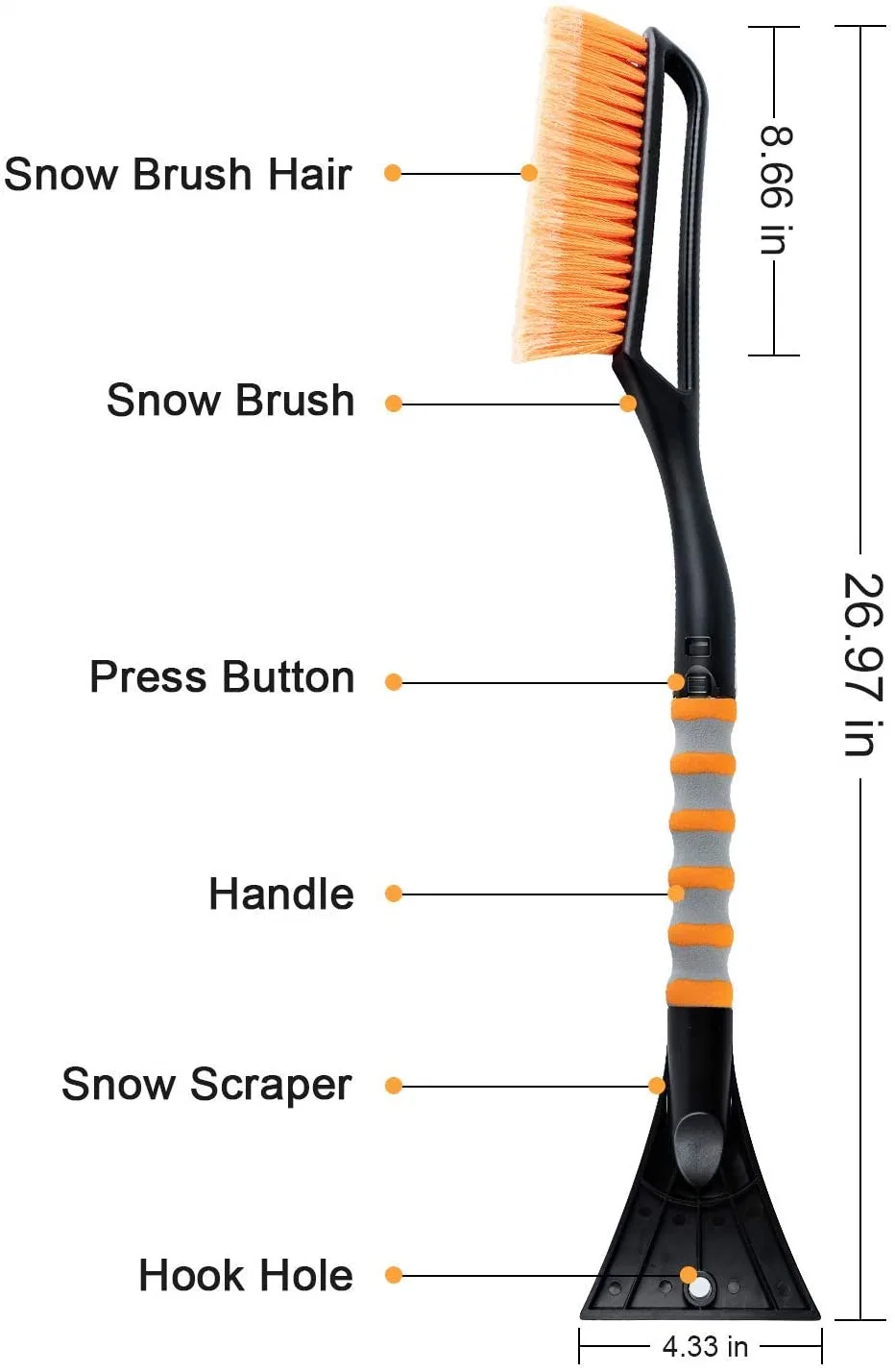 Extra Long Handle and Detachable Snow Brush with Ergonomic Foam Frip for Cars, Trucks, Suvs