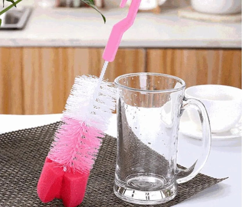 Household Long Handle Milk Glass Bottle Water Cup Brush Kitchen Fine Hair Sponge Cleaning Brush 360 Degree Rotating Brush