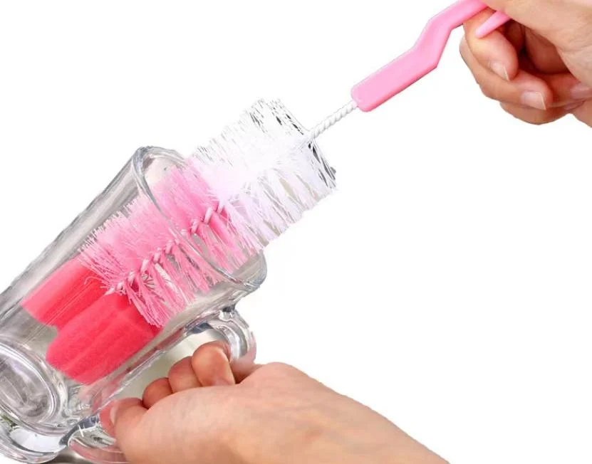 Household Long Handle Milk Glass Bottle Water Cup Brush Kitchen Fine Hair Sponge Cleaning Brush 360 Degree Rotating Brush