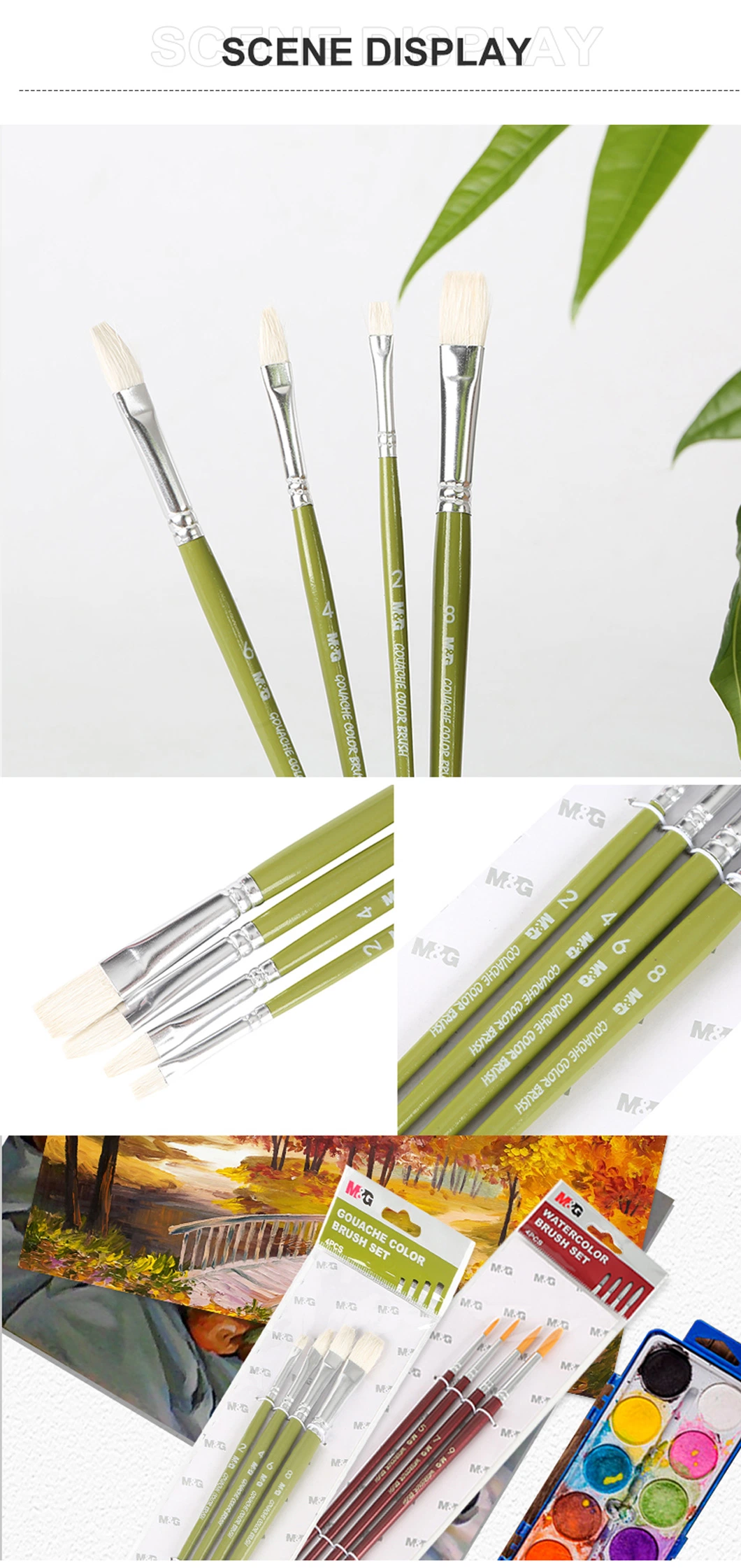 M&G Art Brush Round Pointed Paint Brush Set 4PCS Watercolor/Oil Painting Brush