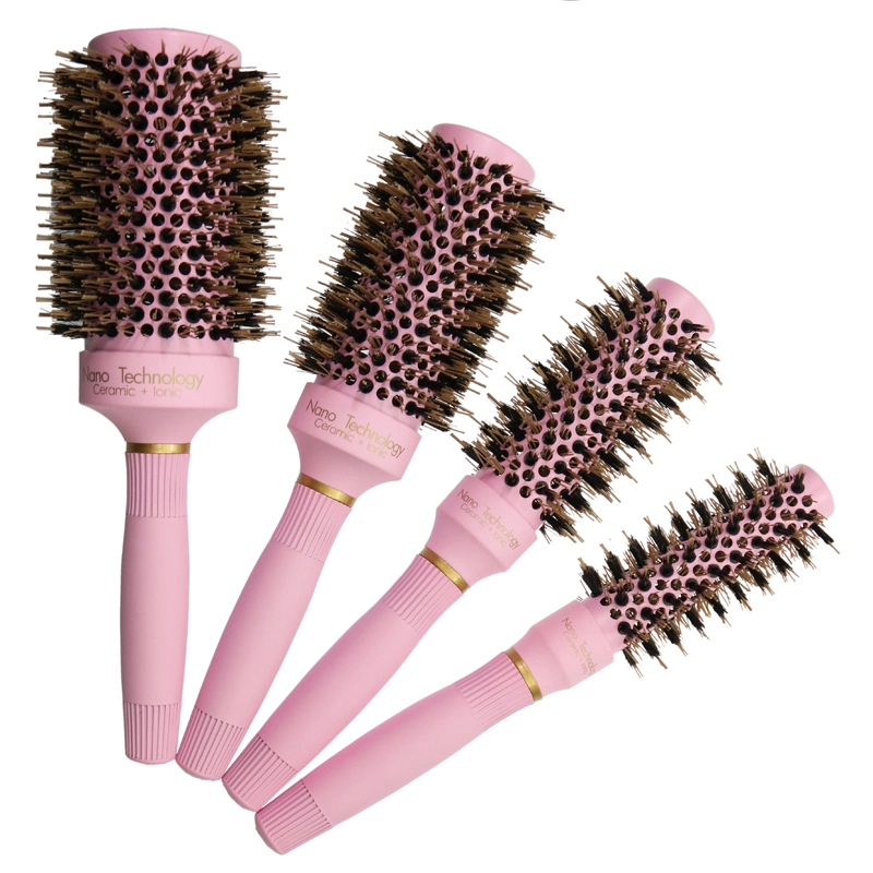 Ceramic Hair Brushes Manufacturers Boar Bristle Salon Styling Round Pink Hair Brush