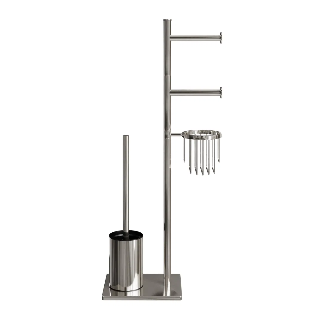 Multifunctional Bathroom Freestanding 304 Stainless Steel Toilet Brush with Toilet Paper Holder