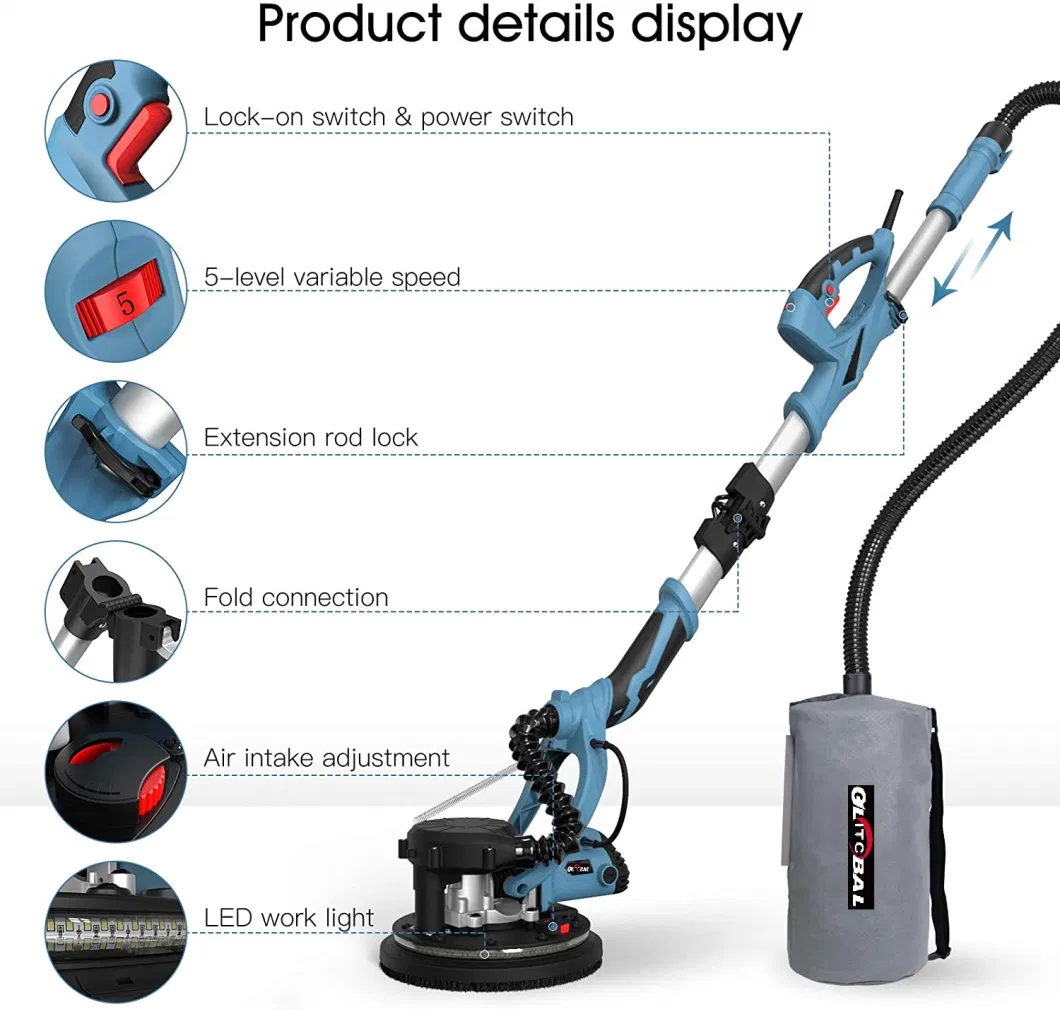 New-Long/Short Reach-Foldable/Extension Pole-Electric Drywall Sander/Wall Polishing/Polisher Machine-Power Tools