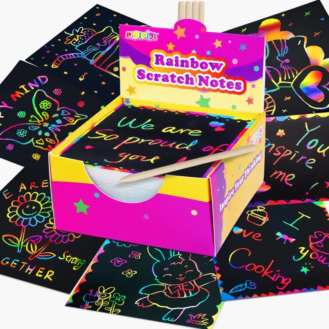 Magic Scratch Crafts Art Supplies Kit for Kids - 100 Mini Rainbow Scratch Paper Sheets with 2 Styluses