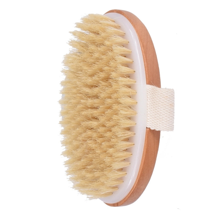 2020 Wholesale Hot Sale Custom Logo Wood Handle Natural Boar Bristle Dry Skin Body Bath Brush with Hand Band