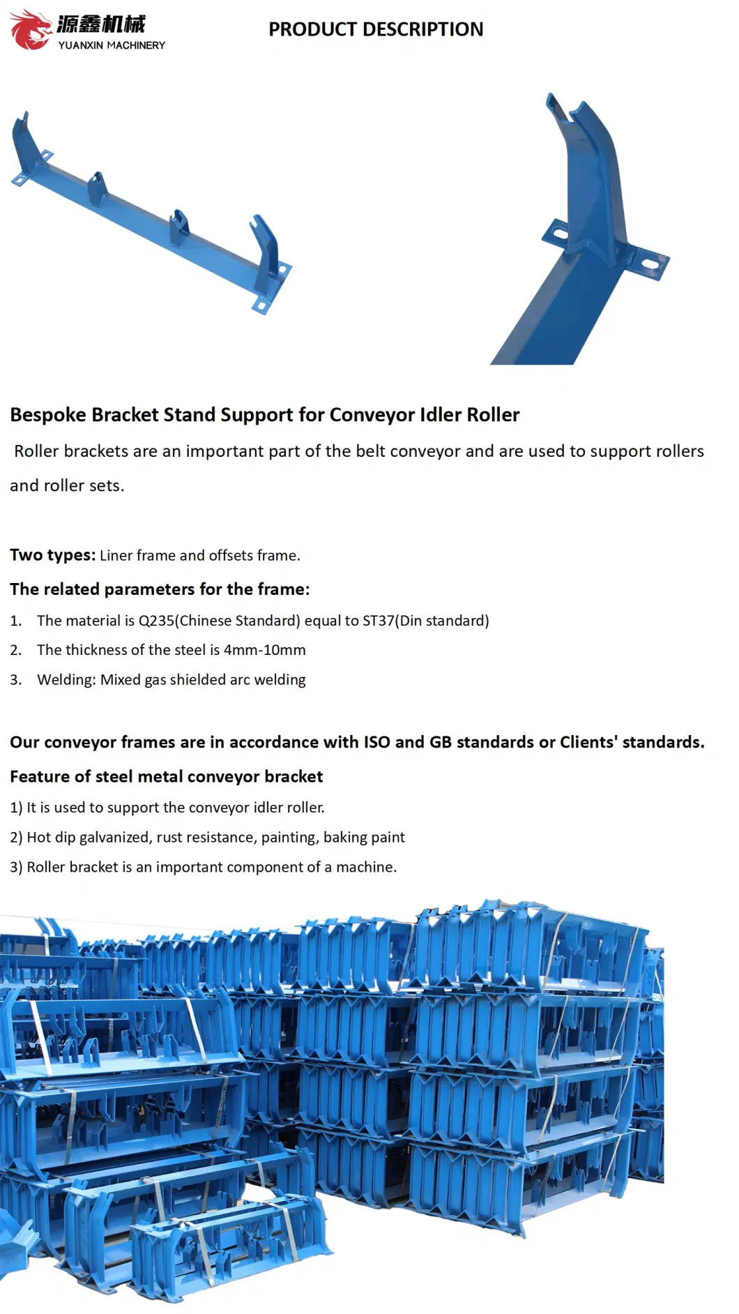 Long-Lasting Conveyor Carrier Return Impact Roller Idler Frames for Mining and Coal Industry