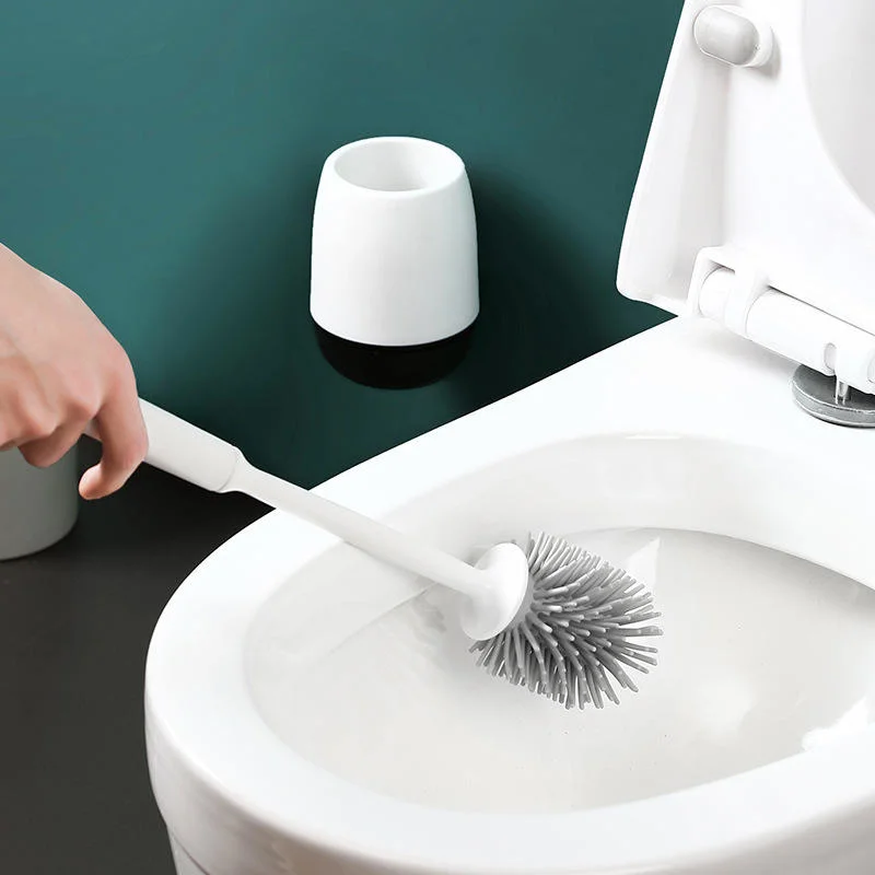 Silicone Toilet Brush with Holder for Bathroom Deep Cleaning Wall Mounted Soft Toilet Bathroom Scrubber