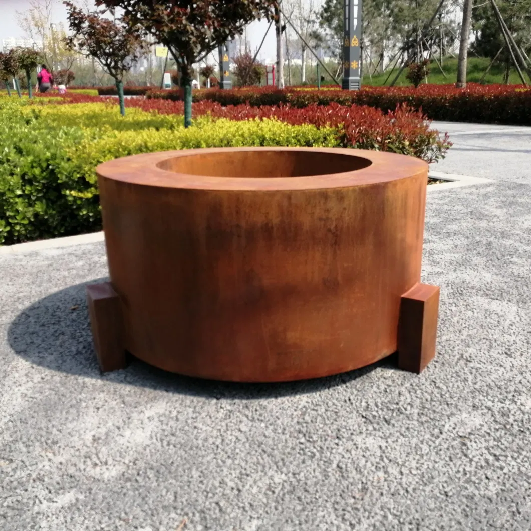 Backyard Fire Place Round Corten Steel Wood Burning Fire Pit Table