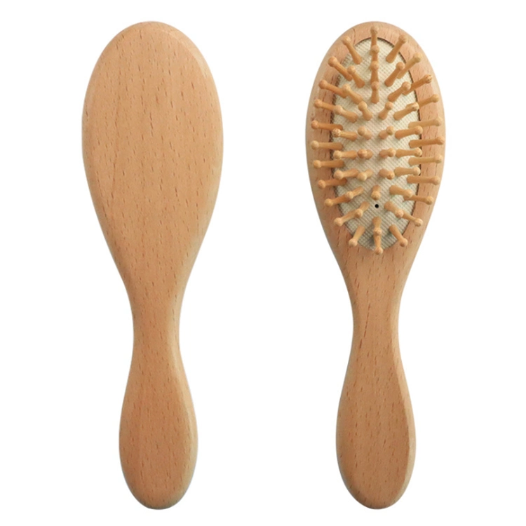 Amazon Hot Sale Custom Organic Natural Beech Wooden Soft White Goat Bristle Mini Baby Girl Hair Brush and Comb Set for Newborn