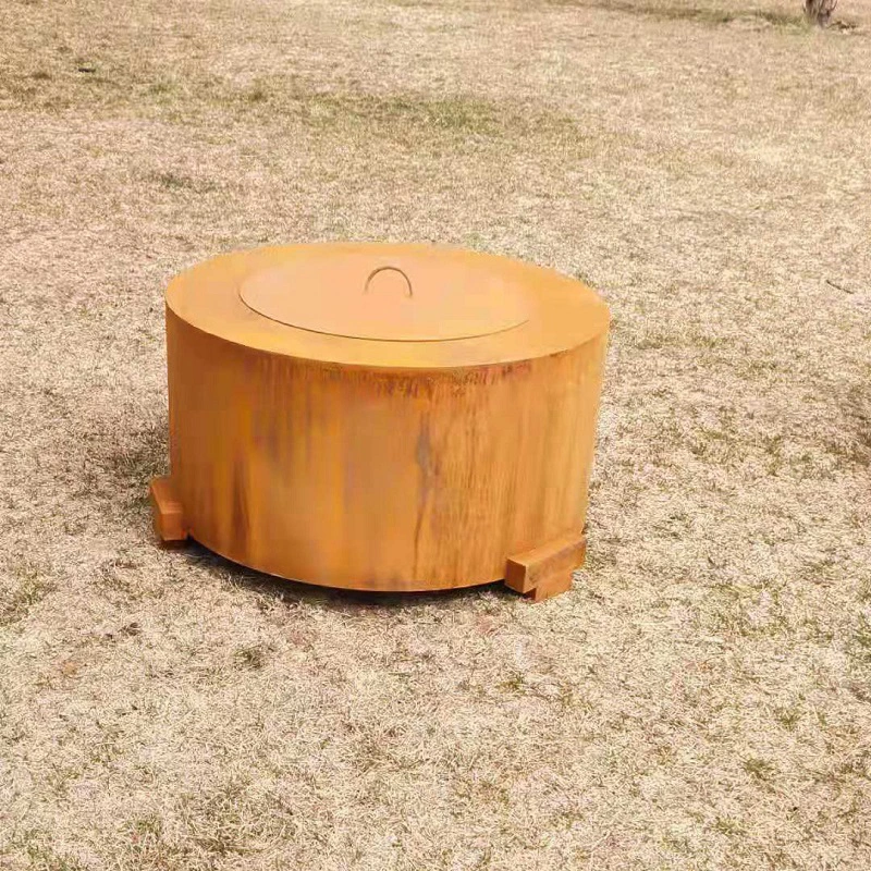 Round Wood Fireplace Corten Steel Fire Pits Garden Metal Fire Table