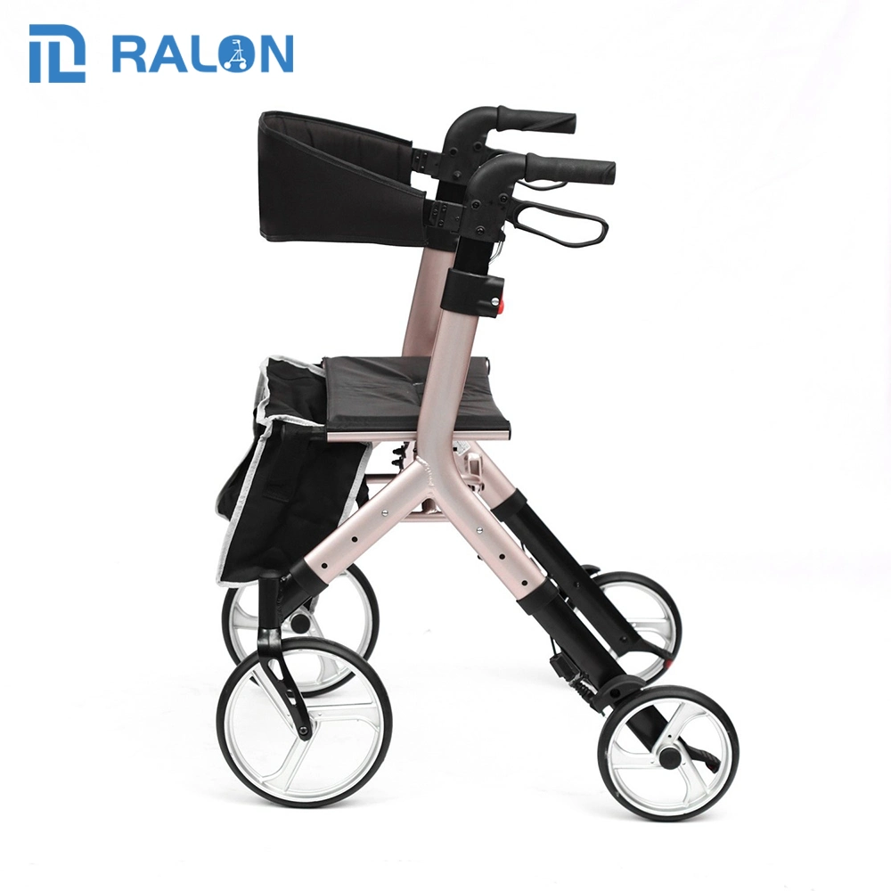 Aluminum Roller 8 Inch PVC Wheel with Seat Board Outdoor Handbrake Trolley Walker