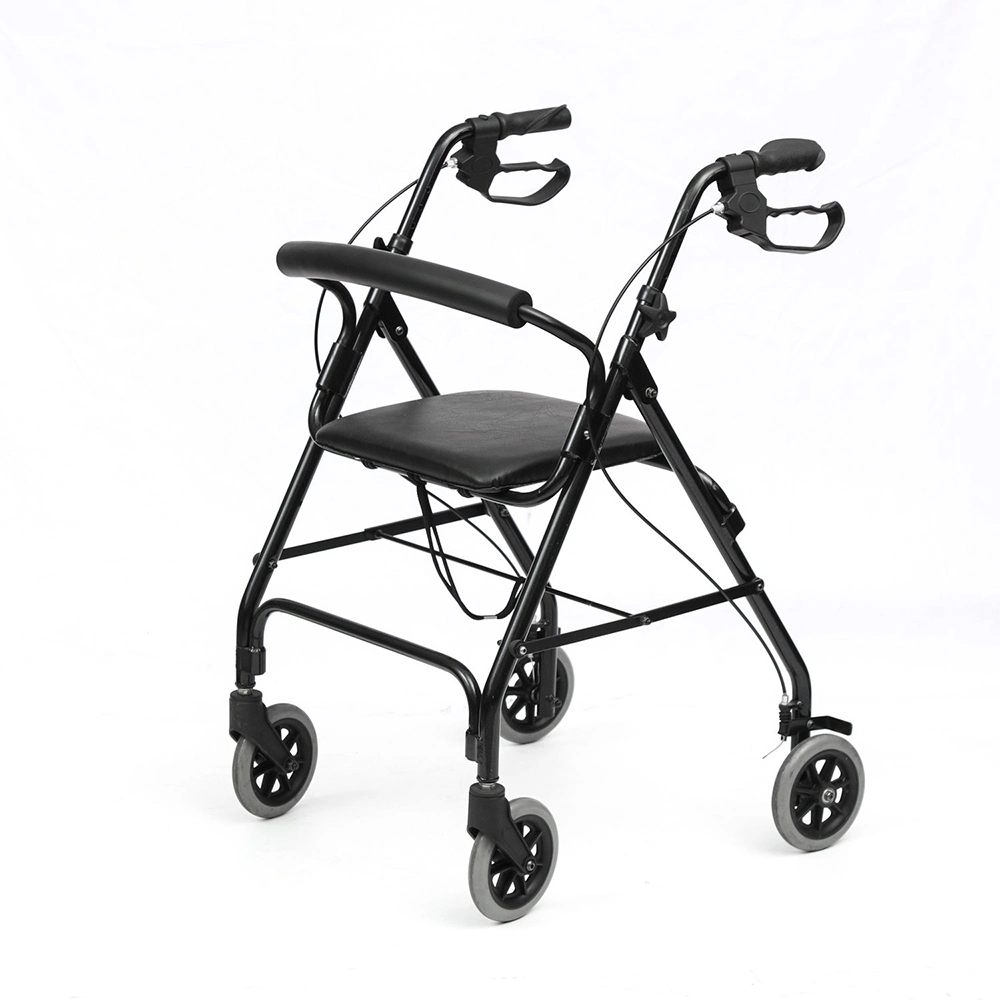 China Manufacturers Aluminum Transport Rollator Walker with Wheels and Adult Armrests