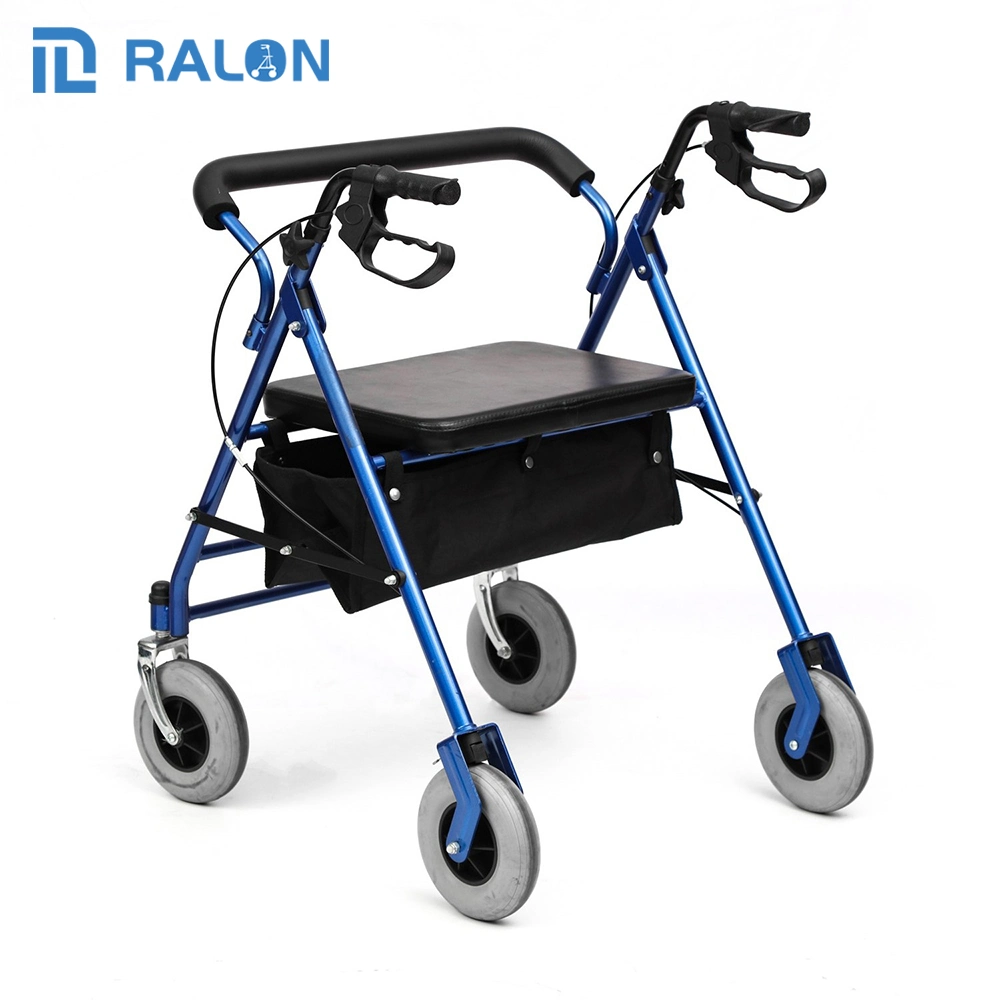 Health Care Adult Folding Walker with Wheels and Liquid Coated Frame