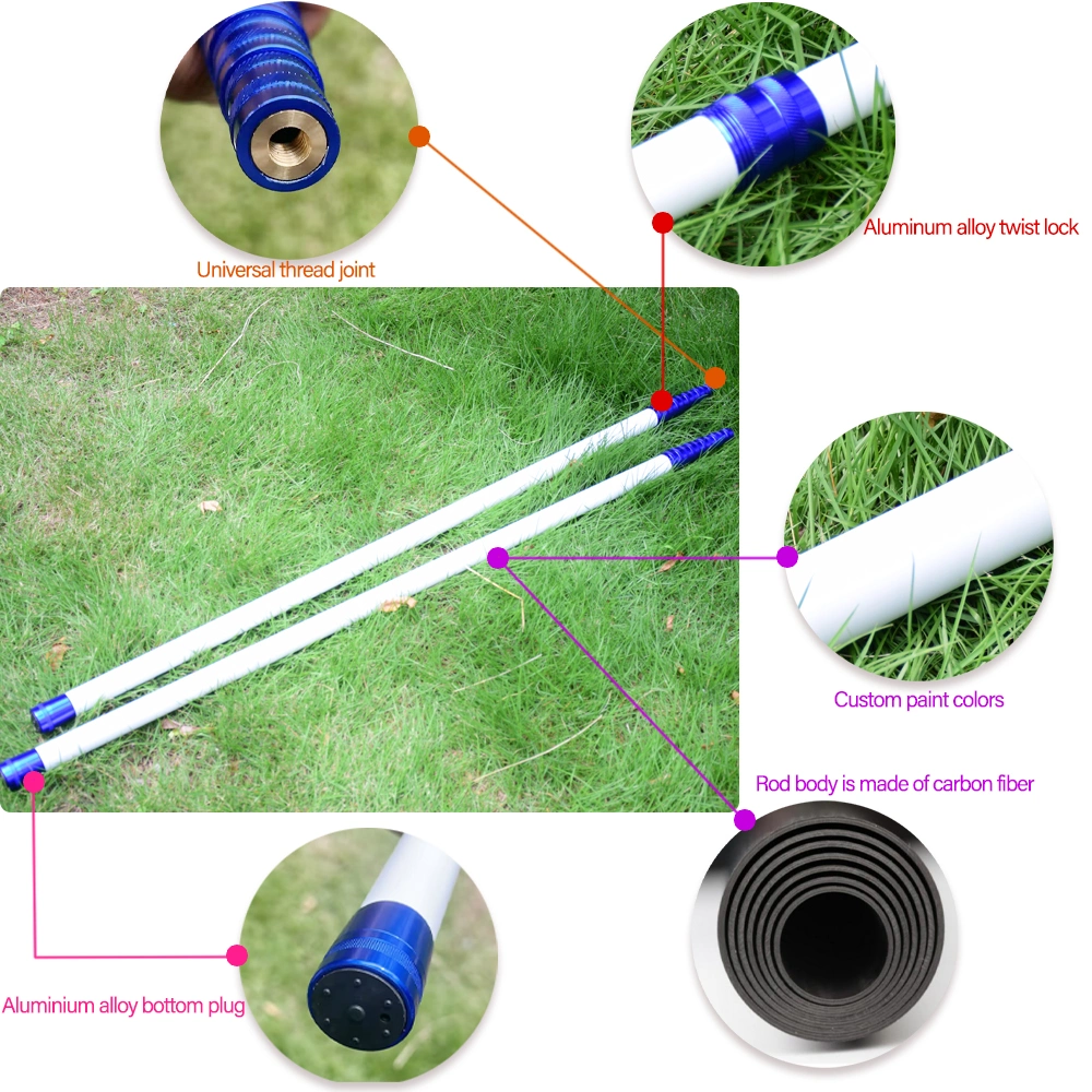 High Stiffness 15m 3K Twill Matte Fiberglass or Carbon Fiber Telescopic Extension Pole