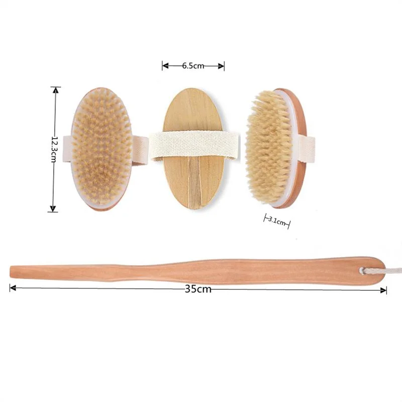 Long Curved Removable Replaced Handle Boar Bamboo Oval Bath Shower Bath Brushes