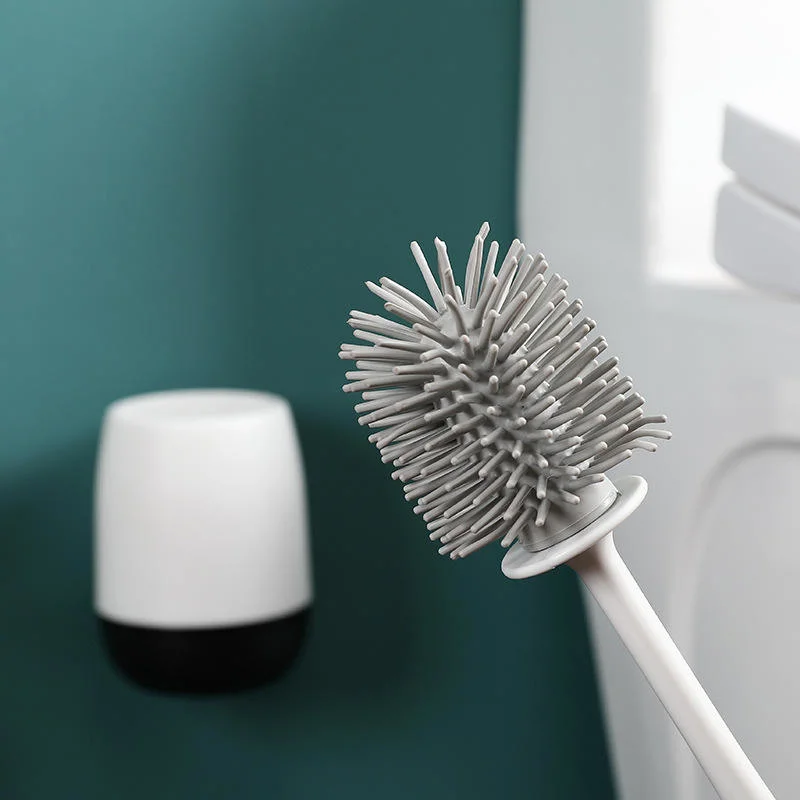 Silicone Toilet Brush with Holder for Bathroom Deep Cleaning Wall Mounted Soft Toilet Bathroom Scrubber