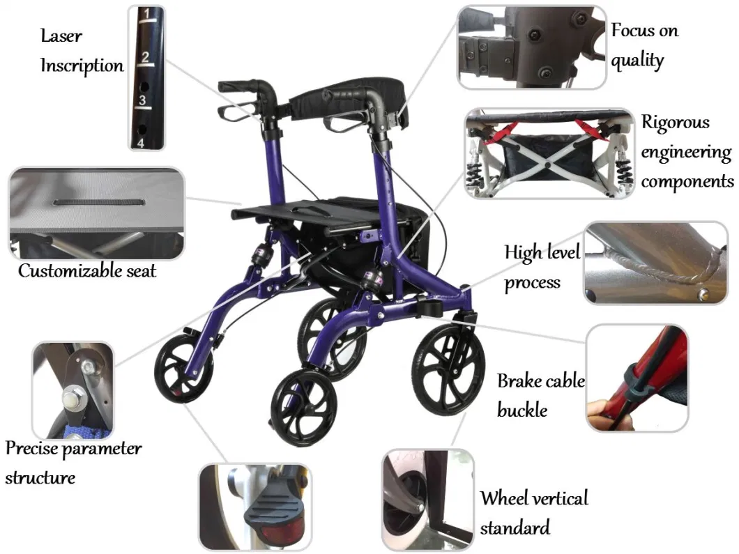 Custom Wholesale Custom Best Selling Products Shopping Height Adjustable Rollator