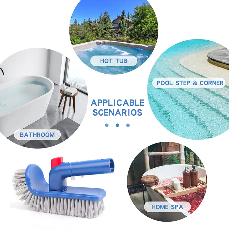 Hotook OEM Free 5inch Stainless Steel Swimming Pool SPA Step Corner SPA Wall Cleaning Curved Brush Head Accessories with Clip