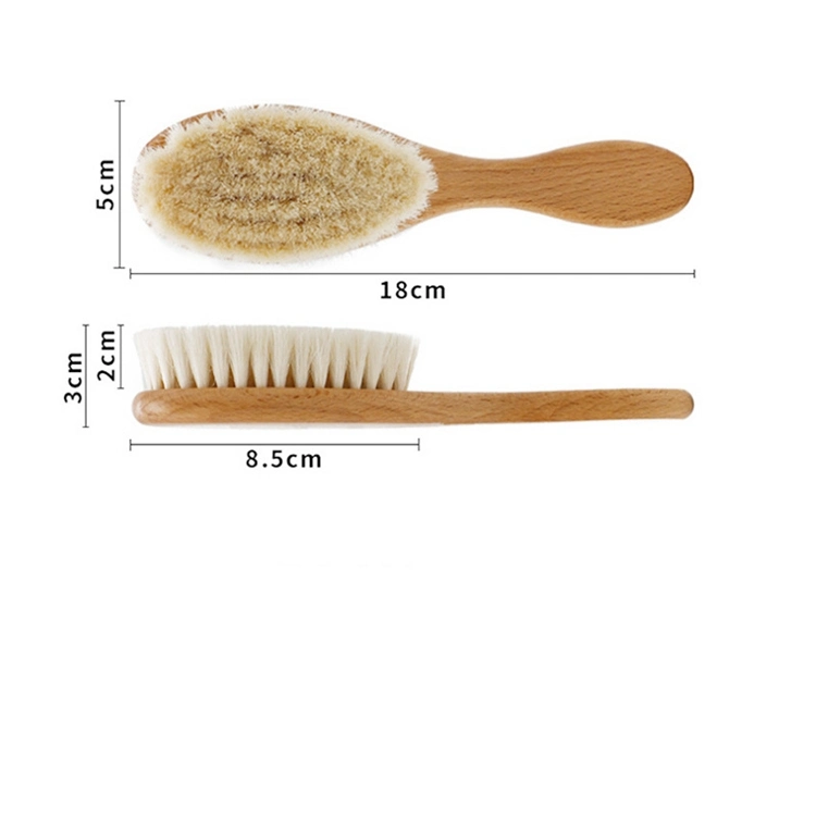 Amazon Hot Sale Custom Organic Natural Beech Wooden Soft White Goat Bristle Mini Baby Girl Hair Brush and Comb Set for Newborn