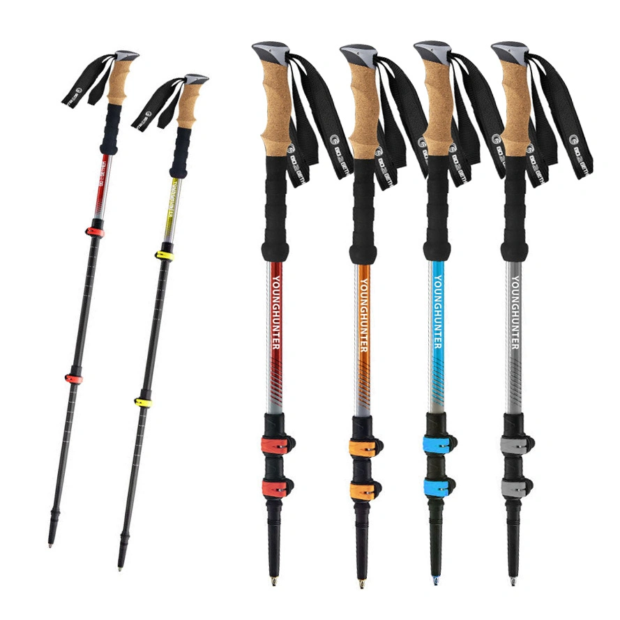 Wholesale High Quality Trekking Pole Walking Stick Crutches Wooden Handle Telescopic Trekking Pole Quick Locking Trekking Pole