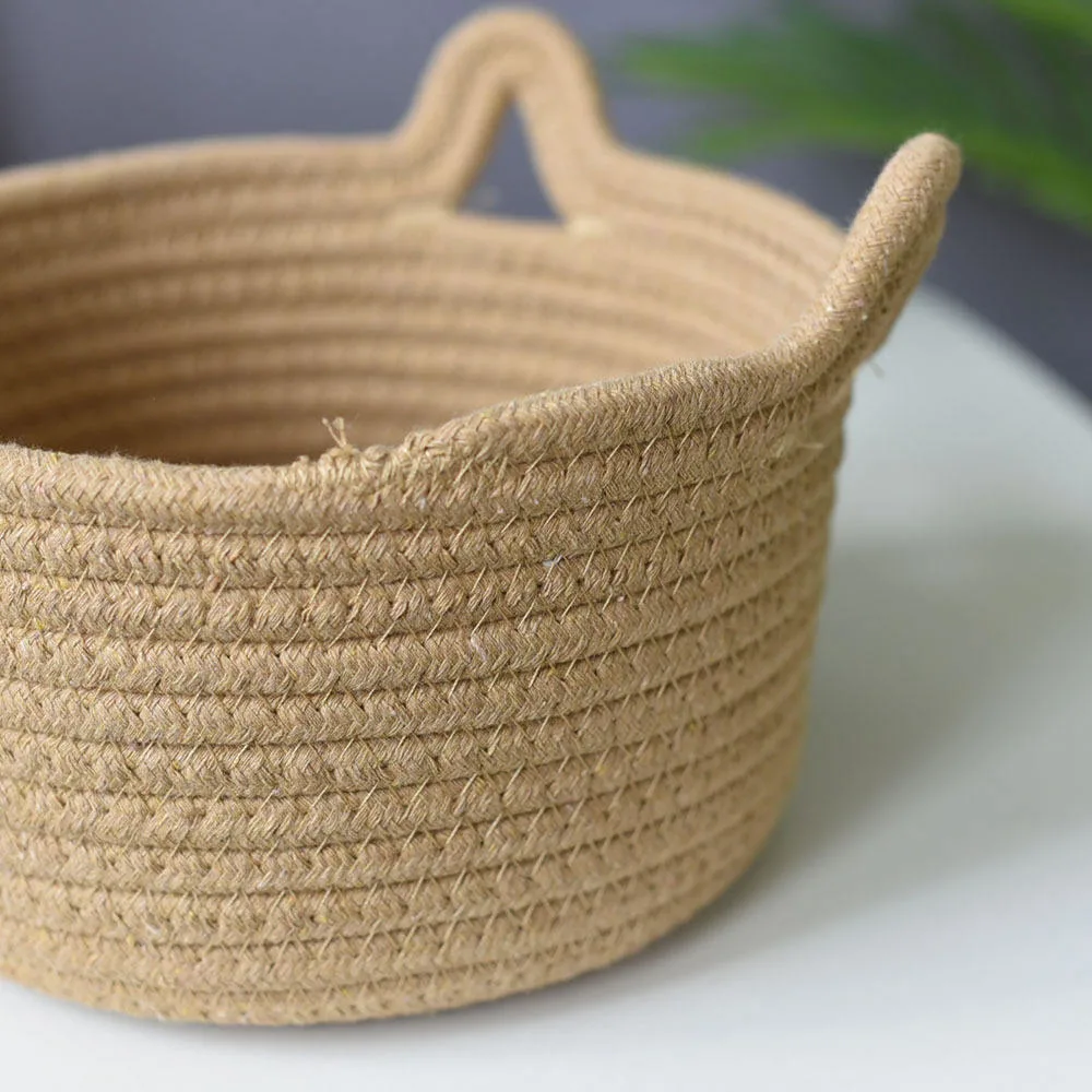 Cotton Thread Basket Woven Rattan Cat Ear Round