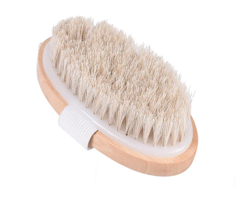 Wholesale Hot Sale Custom Logo Natural Vegan Wooden 100% Horse Hair Bamboo Handle Dry Skin Body Bath Brush with Hand Band