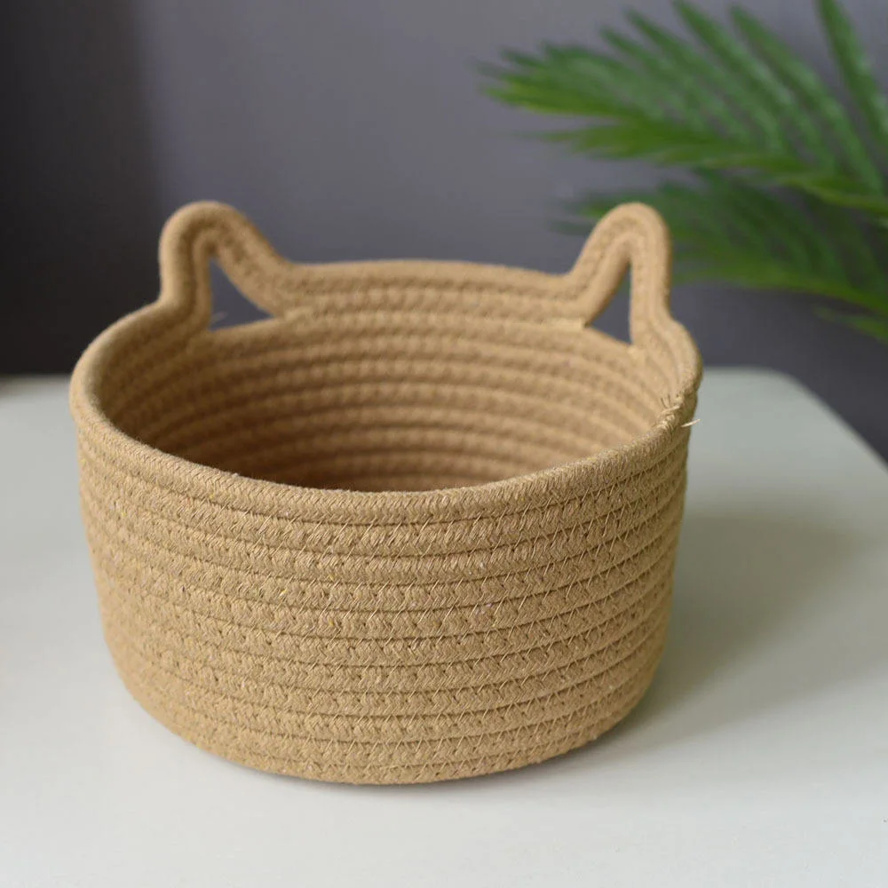 Cotton Thread Basket Woven Rattan Cat Ear Round