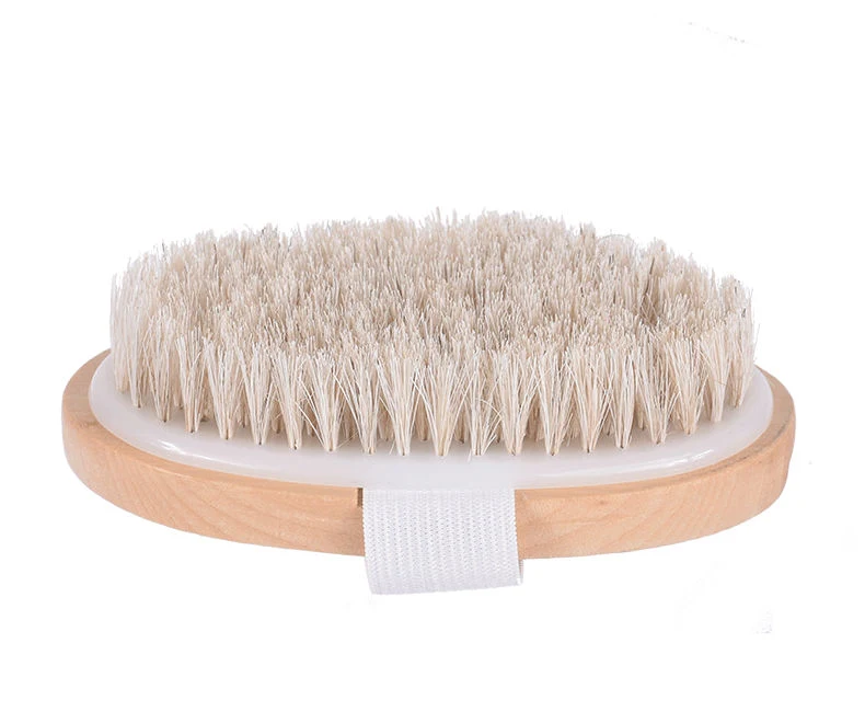 Wholesale Hot Sale Custom Logo Natural Vegan Wooden 100% Horse Hair Bamboo Handle Dry Skin Body Bath Brush with Hand Band