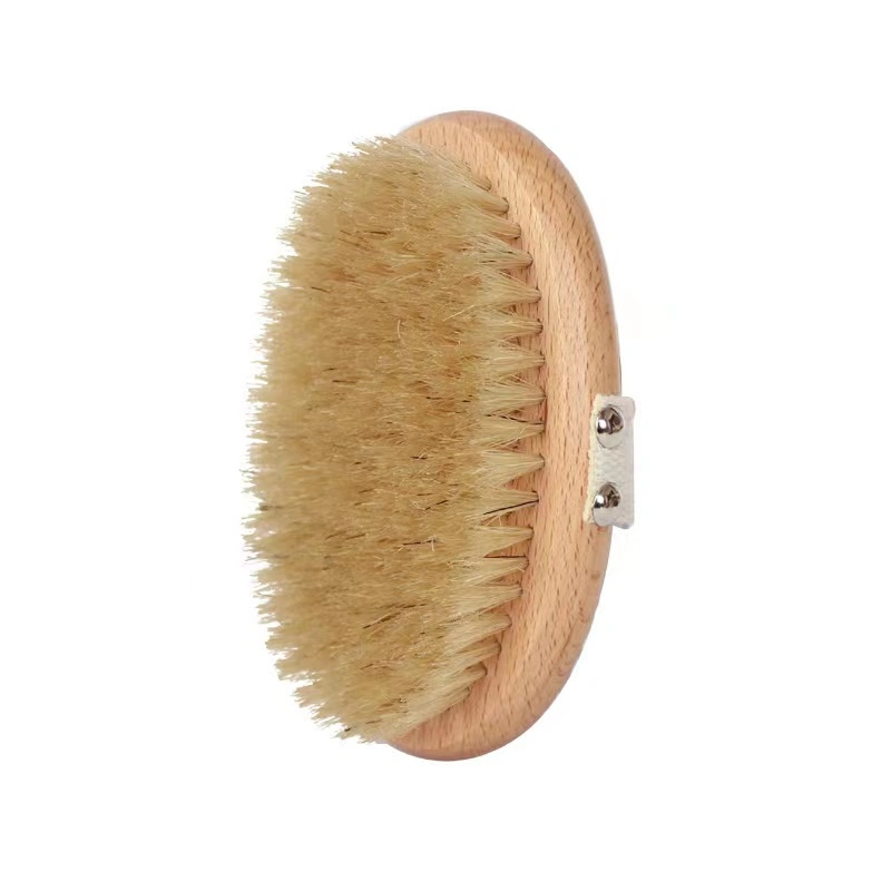 Custom Logo Handle Natural Boar Bristle Dry Skin Body Bath Brush with Hand Band