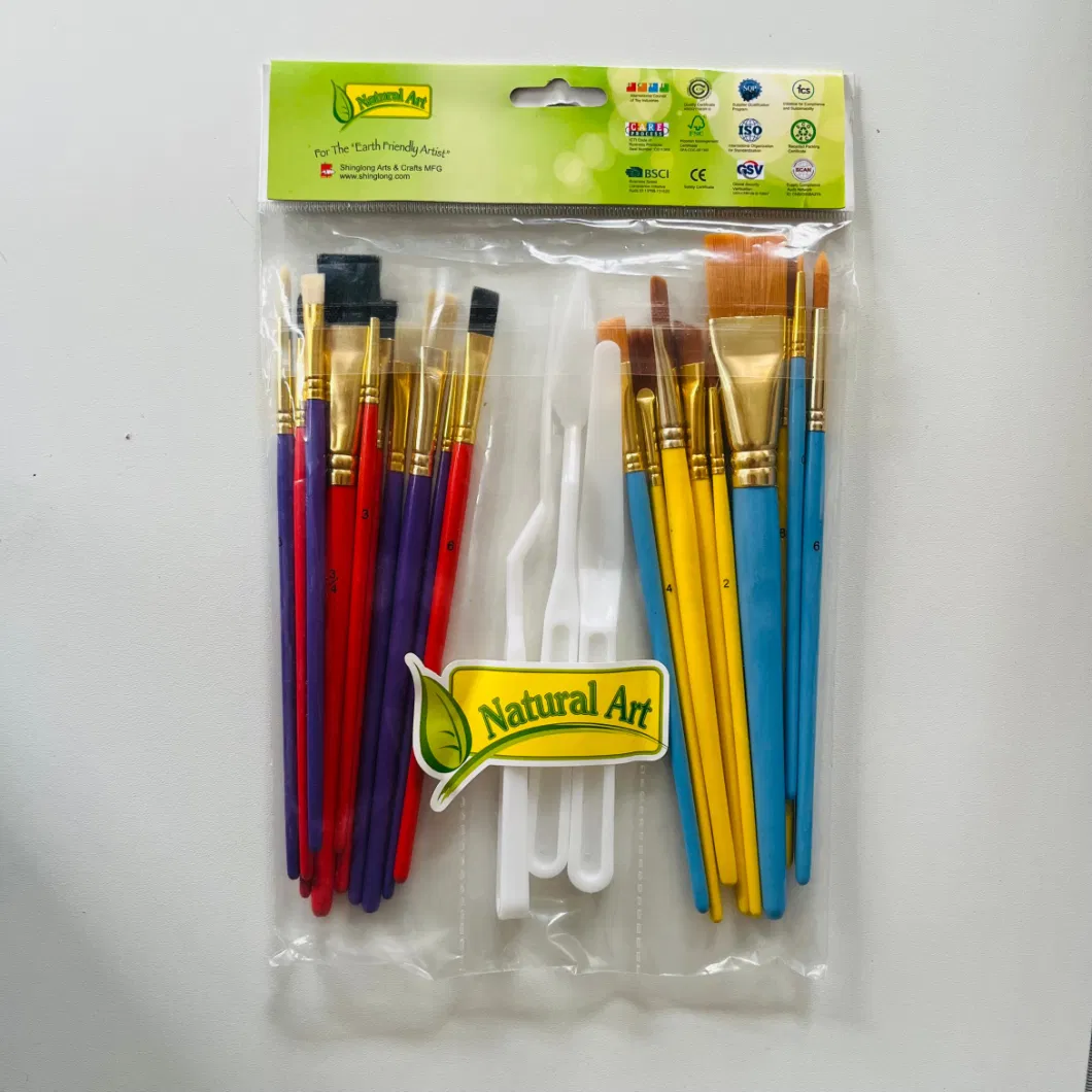 25PCS Sizes, Craft Paint Brush, Plastic Handle and Wood Handle Suit